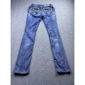 Rock Revival Betty Straight Jeans Embroidered Pocket Bling Rhinestone Sz 25